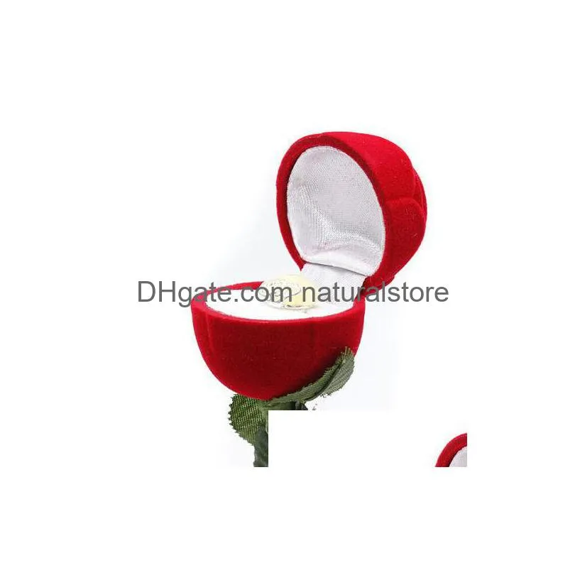 red rose shape wedding rings pendants jewelry gift box earrings velvet ring box for men valentines day gift