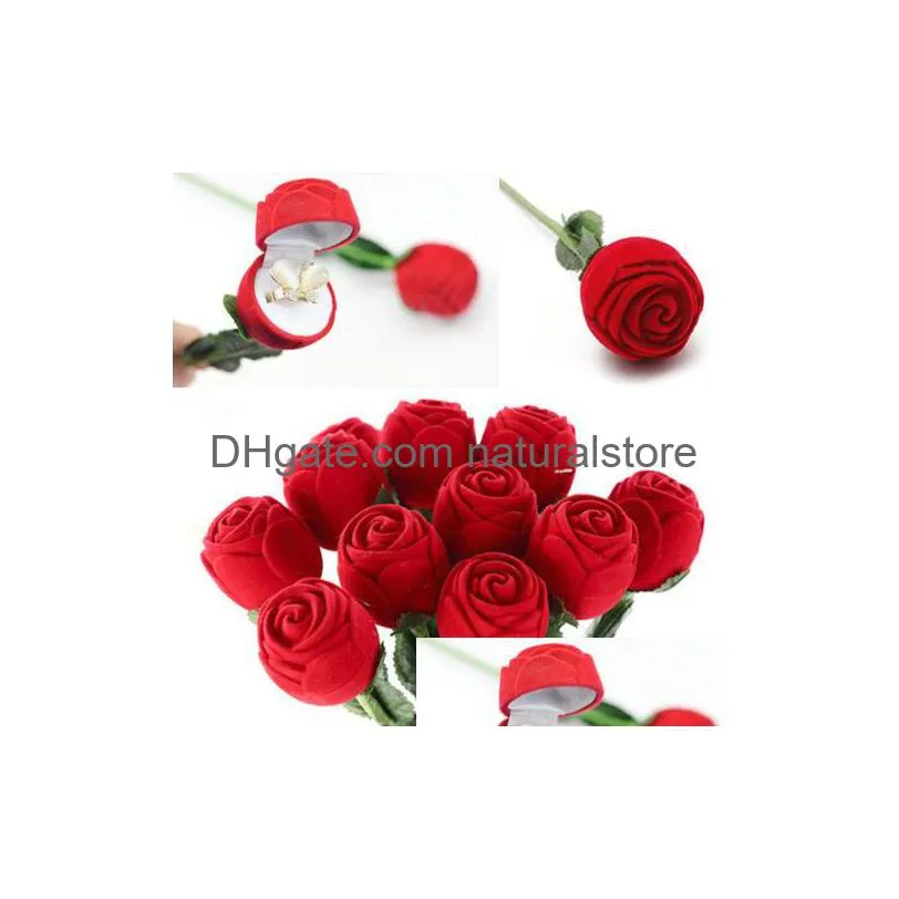 red rose shape wedding rings pendants jewelry gift box earrings velvet ring box for men valentines day gift