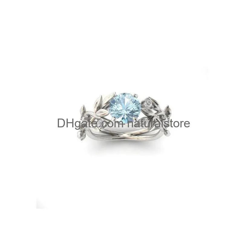 wedding crystal silver color rings vine leaf design engagement cubic zircon ring fashion bijoux for women ladies jewelry gifts