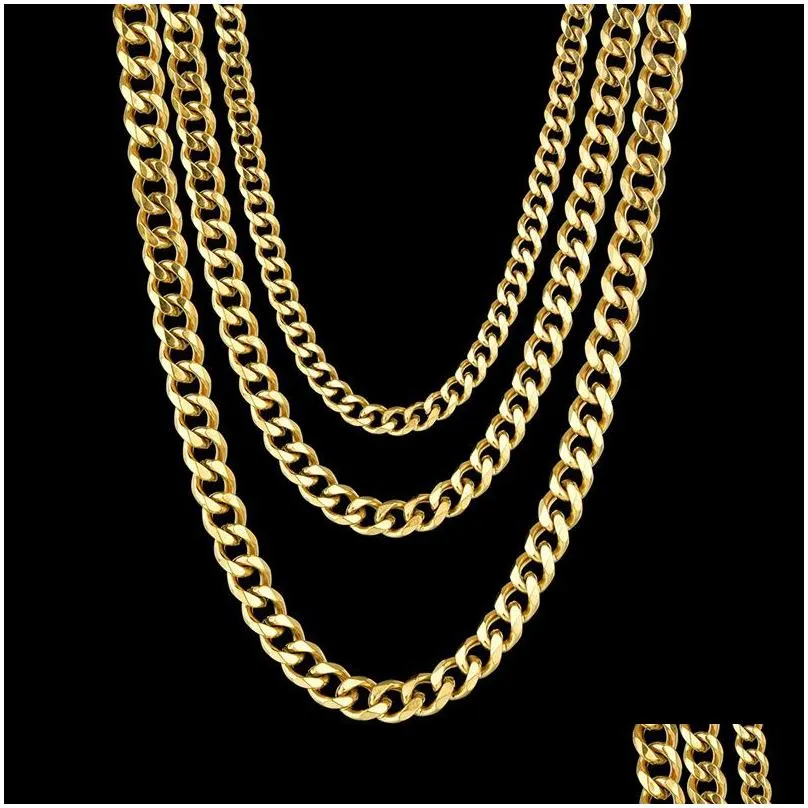 3mm 5mm stainless steel cuban link gold chain necklace for women men hip hop titanium steel choker fashion jewelry gift