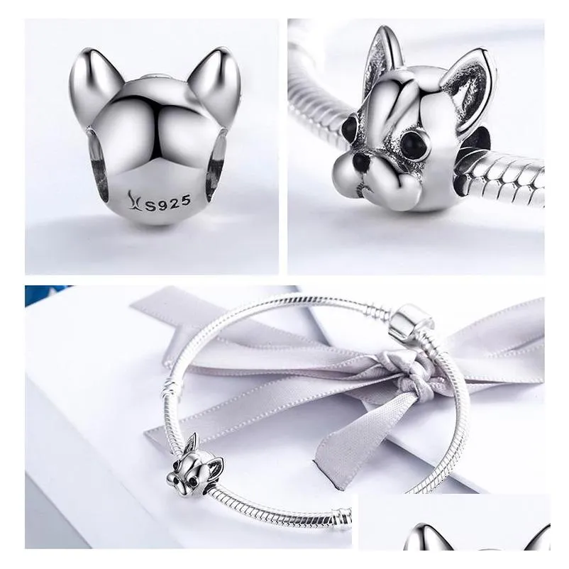 925 sterling silver loyal partners french bulldog enamel doggy animal big hole beads for women charm bracelets dog jewelry making