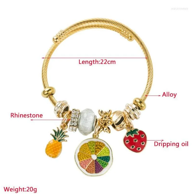 charm bracelets beaded gold fruit pineapple pendant mixed beads adjustable tag women girls open diy jewelry