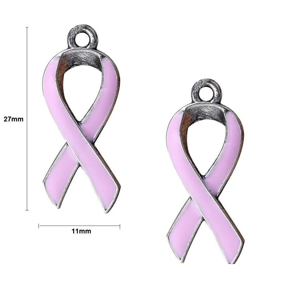 50 pcs/ lot european breast cancer awareness pink ribbon charm for bracelets necklace jewelry for women