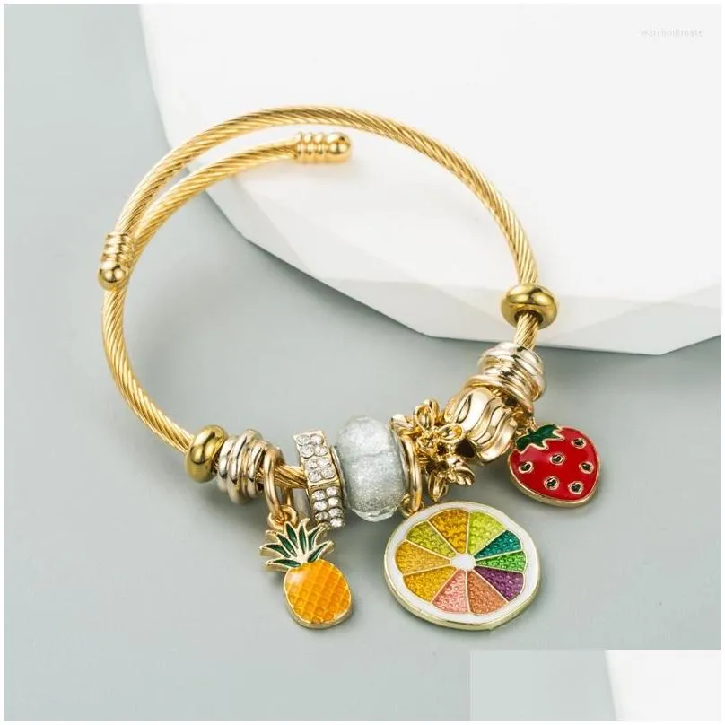 charm bracelets beaded gold fruit pineapple pendant mixed beads adjustable tag women girls open diy jewelry