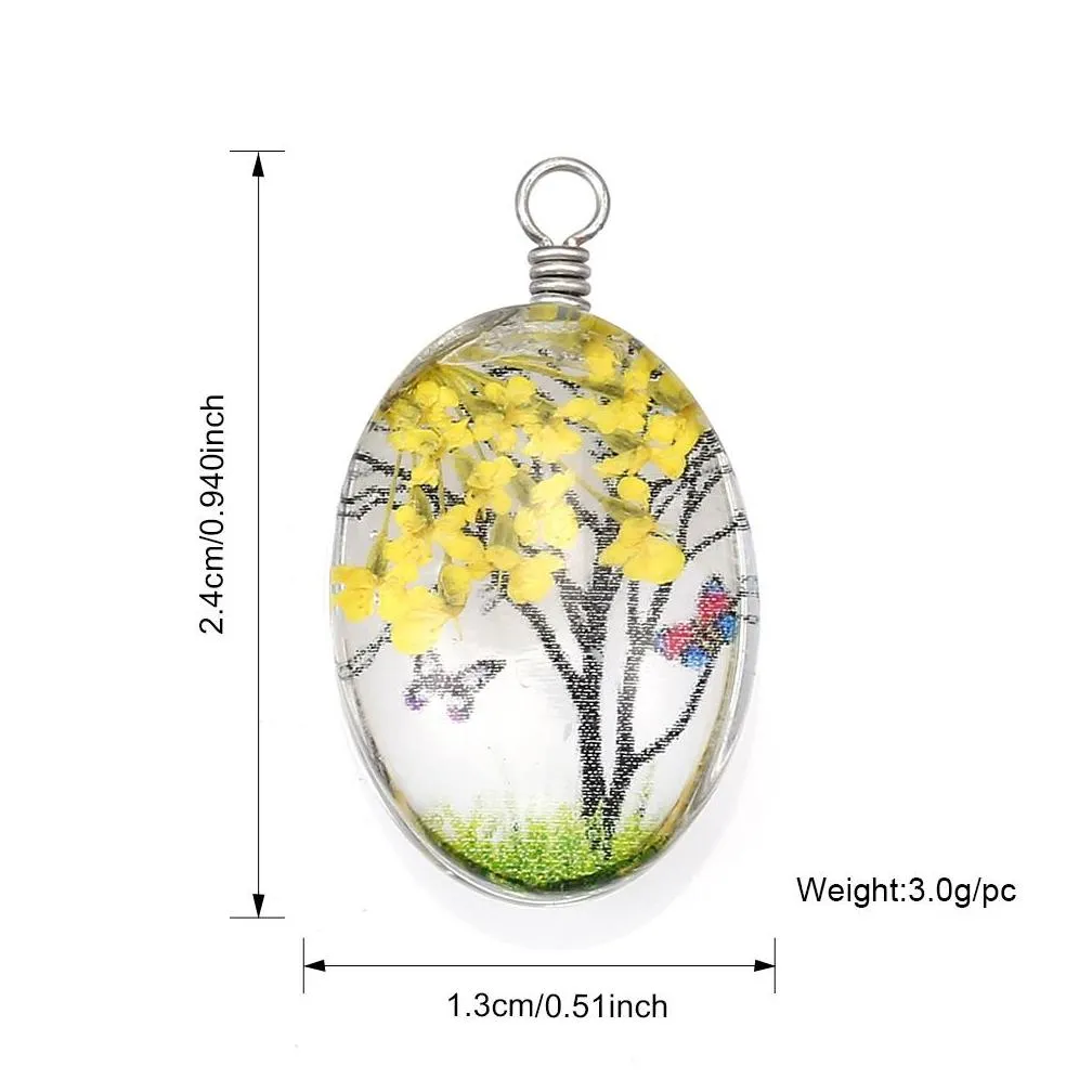 designer creative dried flower pendant for earring necklace woman fashion glass oval ball pressed flower for diy jewelry making