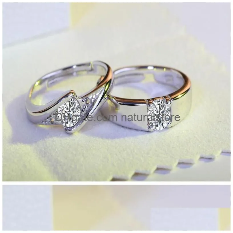 silver couples ring couple titanium steel simulation diamond ring european and american fashion openable couples ring