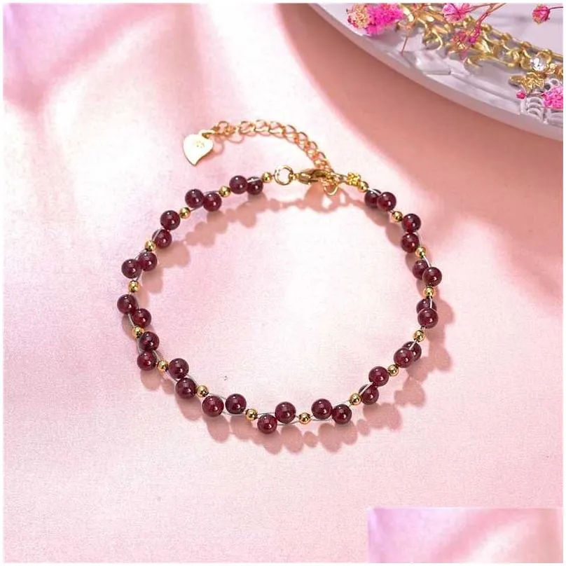 charm bracelets natural garnet bracelet for women handmade 4mm crystal bangle lucky color fashion jewelry wristband gifts b429