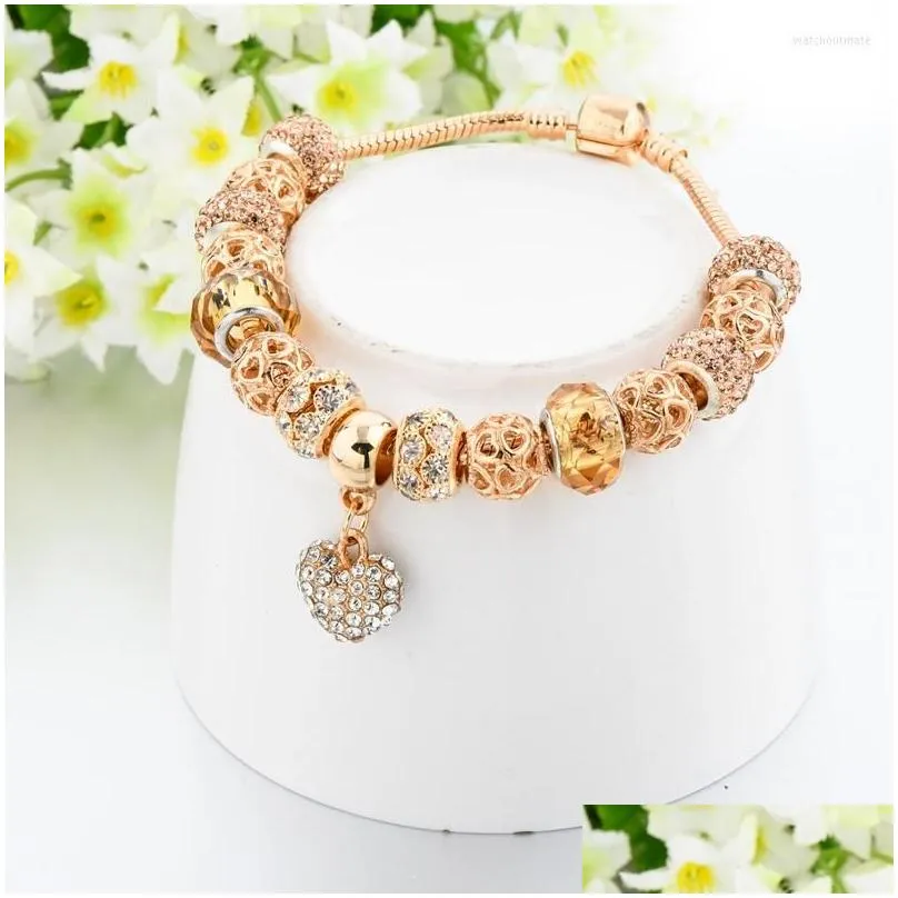 charm bracelets yada ins high quality gold color heart bangles for women diy love crystal jewelry bracelet bt200333