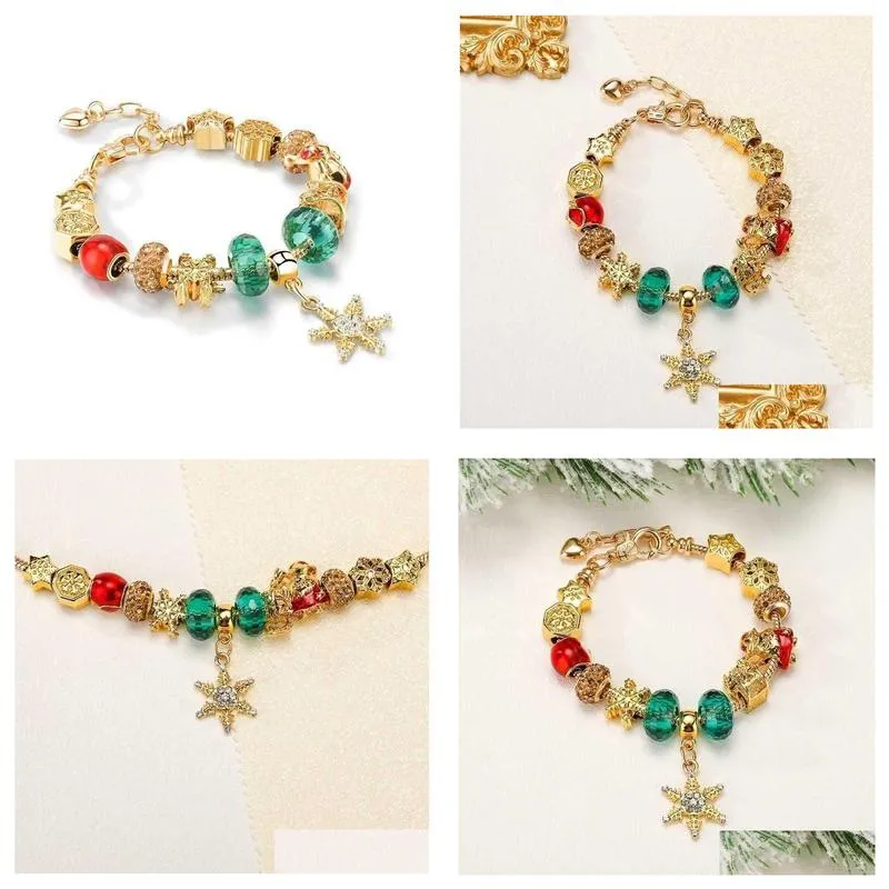 charm bracelets european style diy large hole bead bracelet christmas gifts for women snowflake pendant holiday element accessories