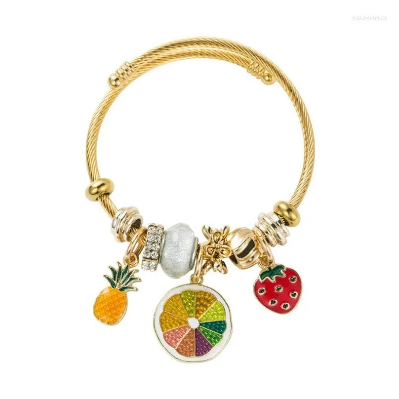 charm bracelets beaded gold fruit pineapple pendant mixed beads adjustable tag women girls open diy jewelry