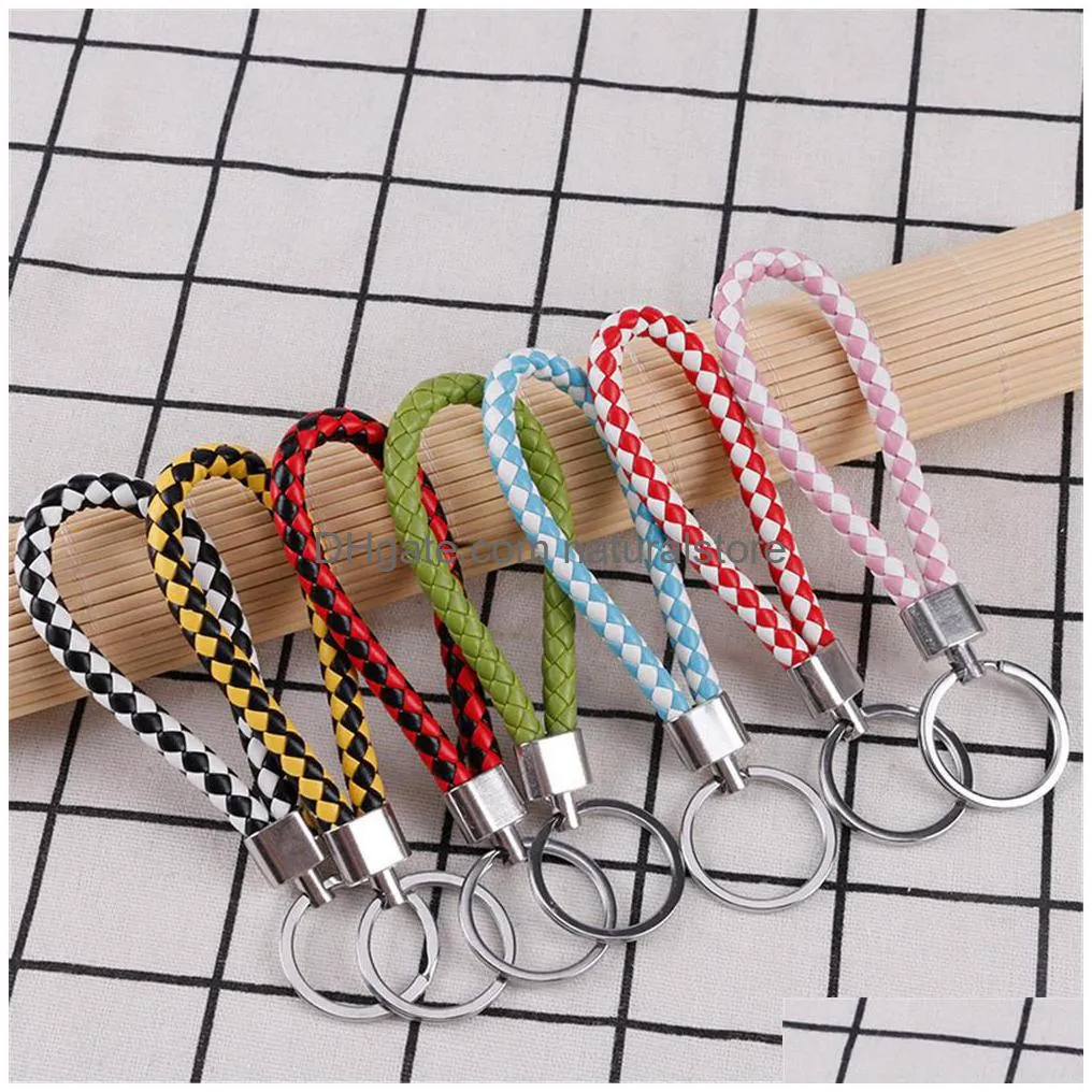 pu leather braided woven rope keychain diy bag pendant key chain holder key car trinket keyring for men women gift jewelry