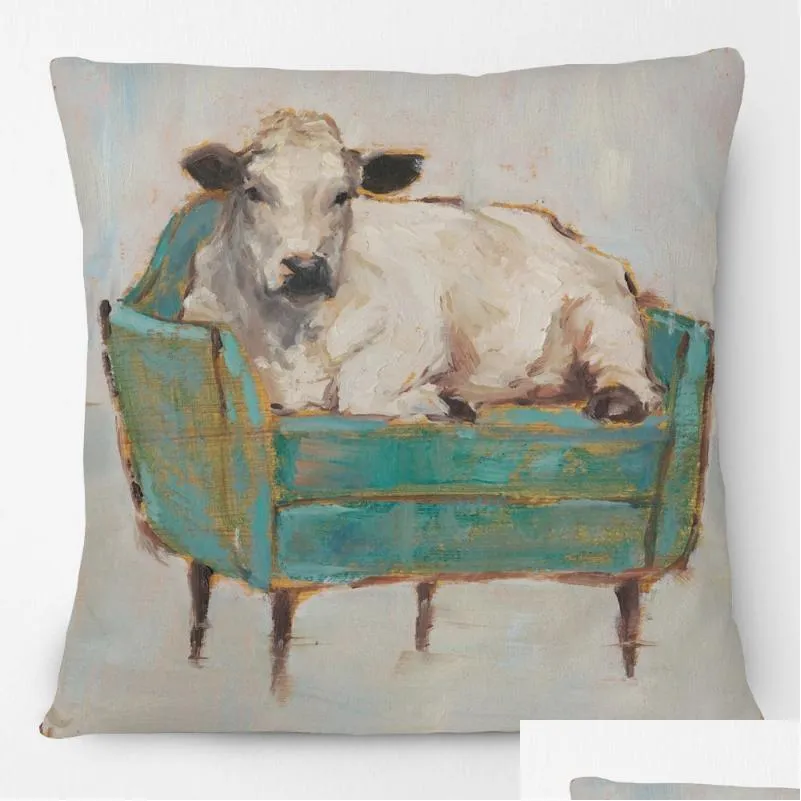 cushion/decorative pillow hand painting animal cow in sofa couch cushion covers home decorative modern art casecushion/decorative