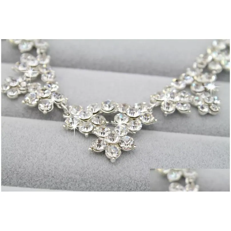 wedding jewelry sets engagement bridal rhinestone earring and necklace sets simple shining wedding dress accessories jewelry in bulk