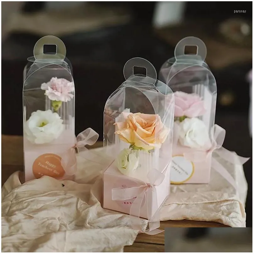 gift wrap creative flower box transparent rose bag boxes plastic cake packaging organizer diy wedding