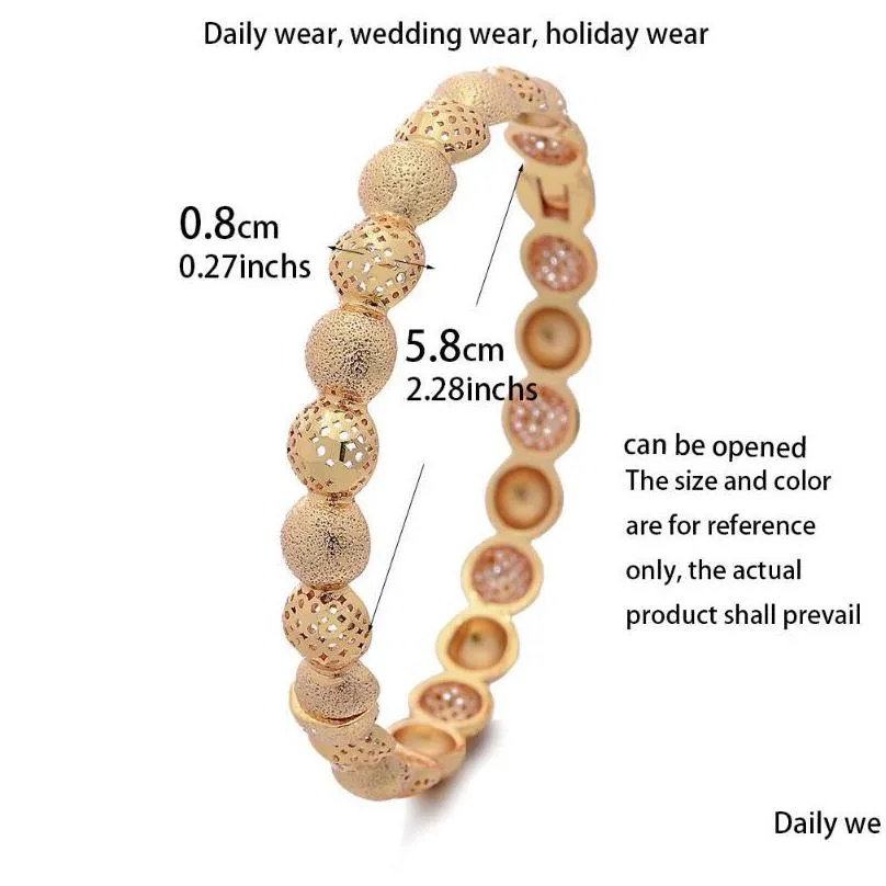 bangle 4pcs/lot round 24k gold color wedding dubai bangles for women girl bride bracelets ethiopian/france/african/dubai jewelry gifts