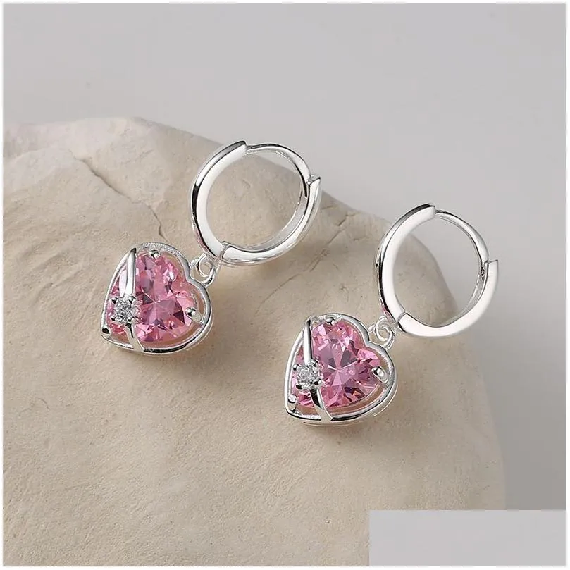 dangle earrings silvology real 925 sterling silver pink zircon heart drop for women elegant designer unique earring fashionable