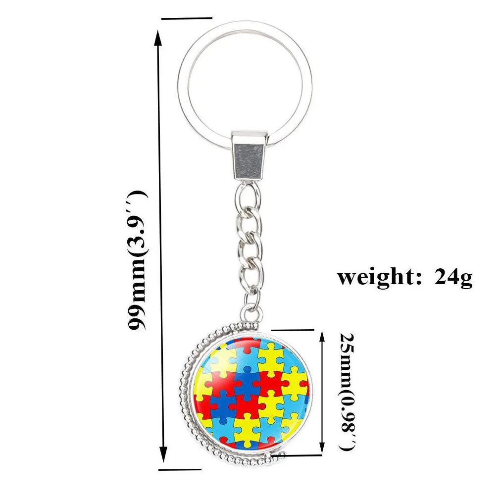 fashion kids autism awareness double sided keychains for children boys girls glass cabochon key chains inspirational jewelry