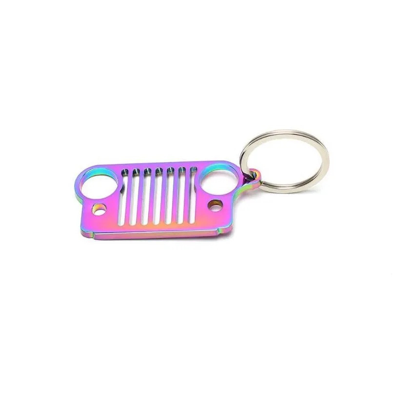 keychains 2021 fashion rainbow car style stainless steel grill key chain keychain keyring for cj jk tj yj xj1