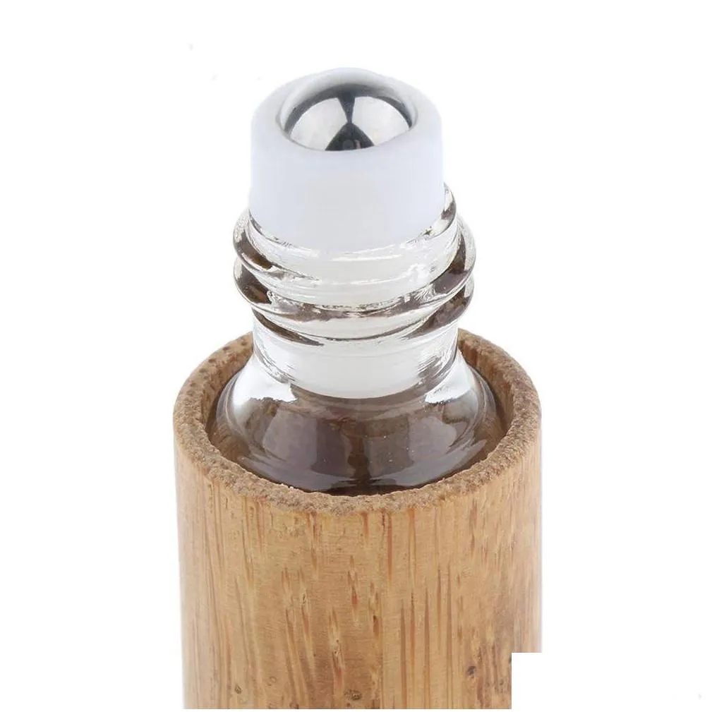 roll on bottle 10ml essential oil bottle bamboo shell clear glass inner with stainless steel roller ball travel perfumes bottles