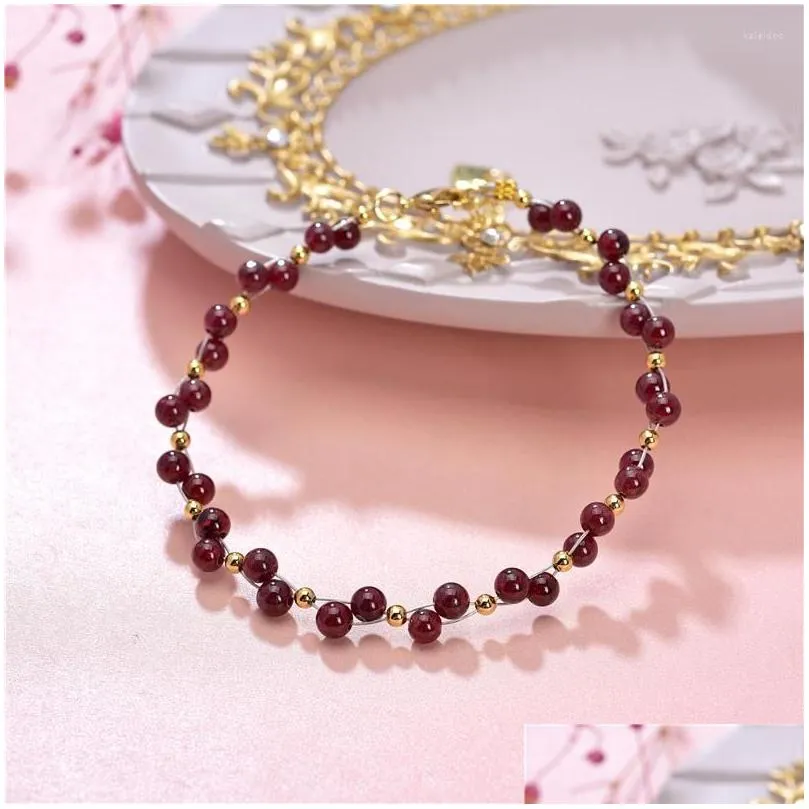 charm bracelets natural garnet bracelet for women handmade 4mm crystal bangle lucky color fashion jewelry wristband gifts b429