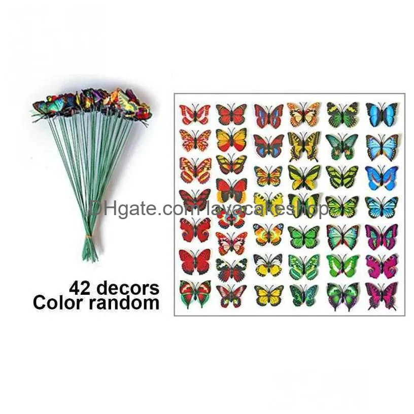 50pcs colorful on sticks artificial pvc butterfly stakes patio craft outdoor yard garden decor indoor flower pots party supplies y0914