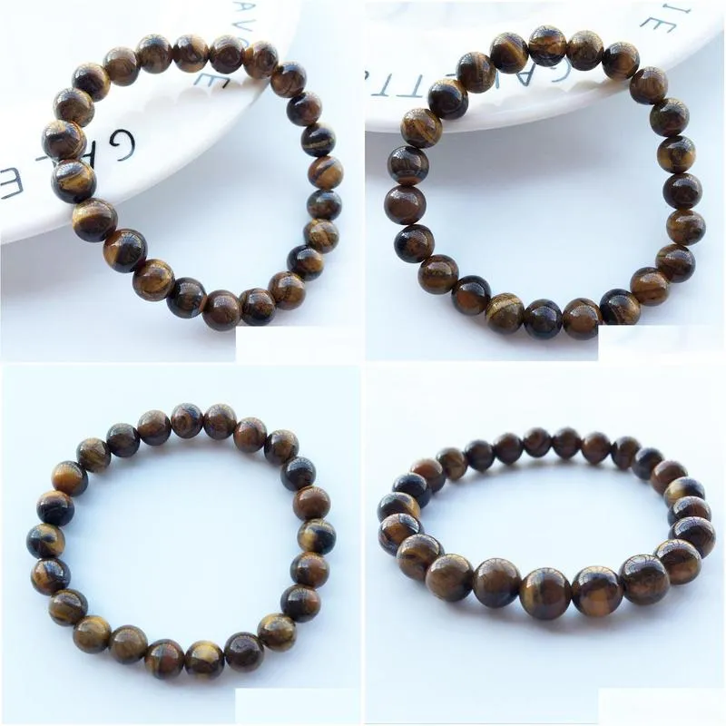  natural tiger eye stone beaded bracelets 8mm yoga balance beads buddha prayer elastic bangles for men women jewelry gift