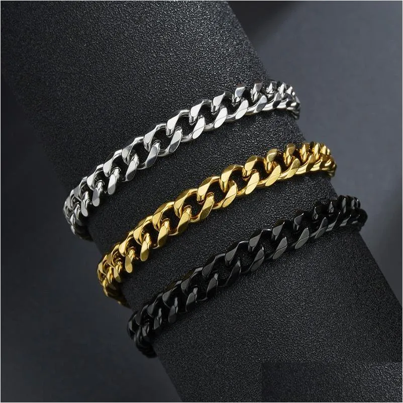 classic stainless steel chain bracelet for men women punk 3/5/7mm width cuban link chain bangle fashion party never fade jewelry gift