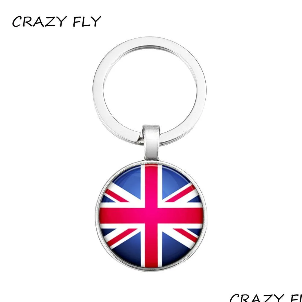 2021 crazy united kingdom flag pattern key chain car keyring holder bag pendant charm glass keychain jewelry wholesale price