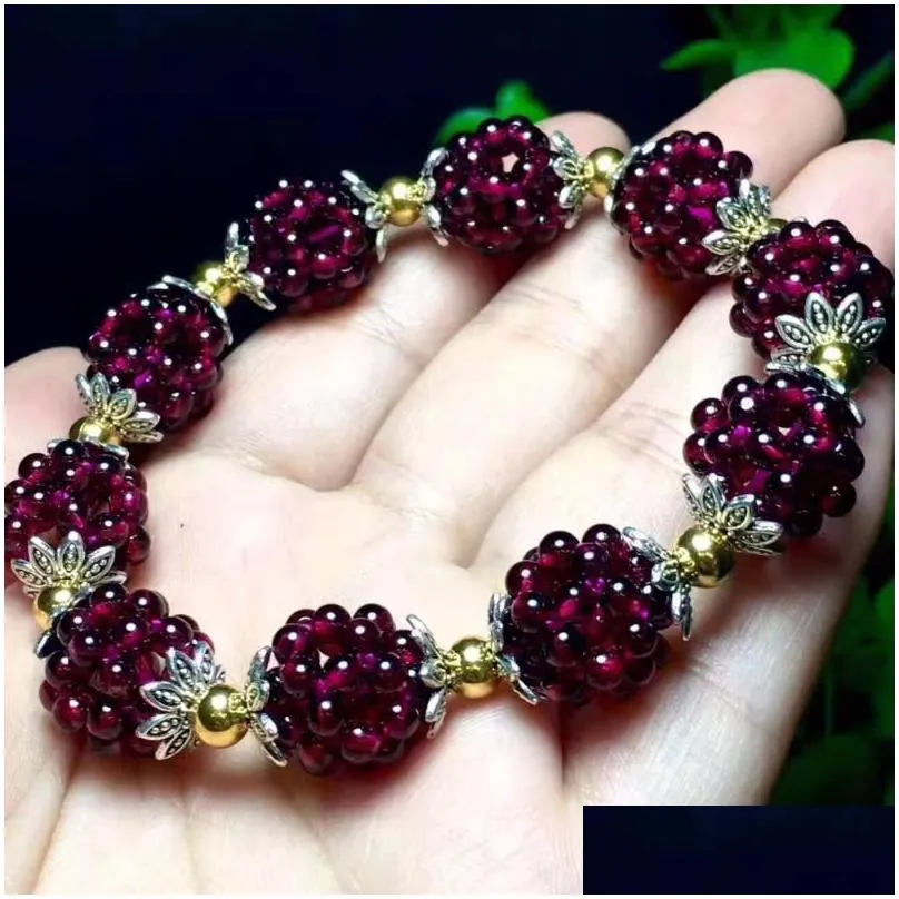 charm bracelets natural garnet bracelet women handwoven 3mm lucky ball jewelry gift for pulseras mujercharm