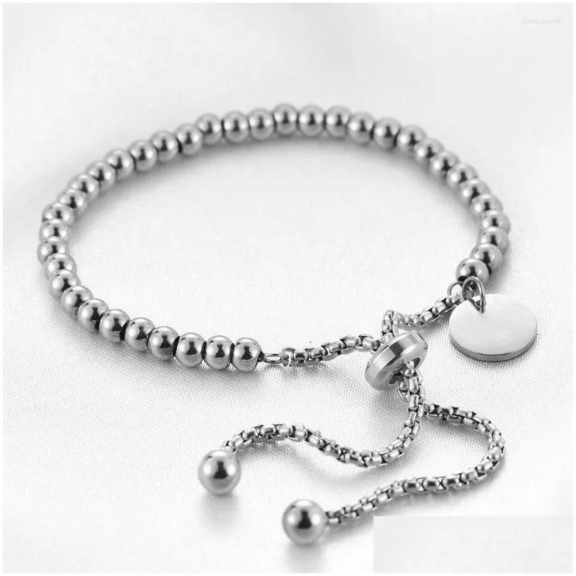 charm bracelets stainless steel simple stylish round tag adjustable bead bracelet women gift