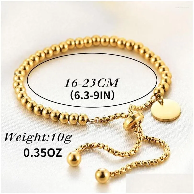 charm bracelets stainless steel simple stylish round tag adjustable bead bracelet women gift