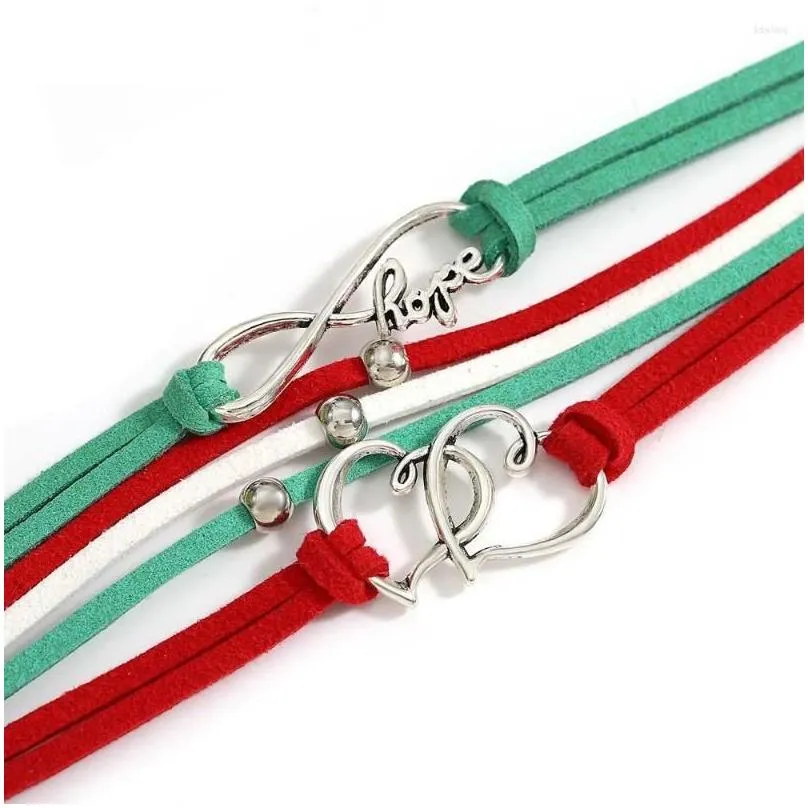 charm bracelets amorcome boho love heart for women girl red green leather wrap bracelet couple friendship christmas gift jewelry