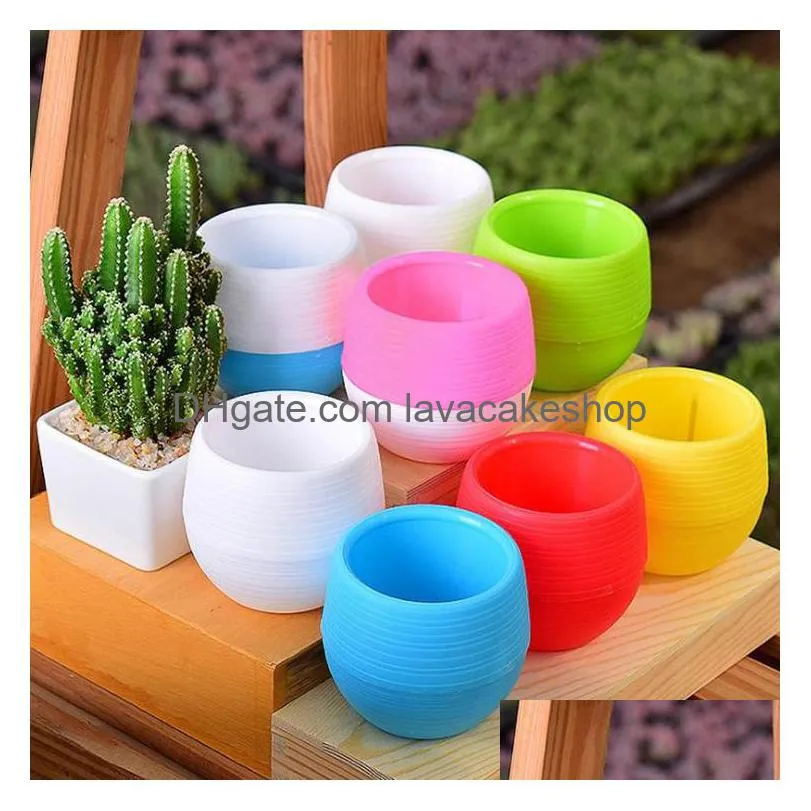 colourful round plastic plant flower pot planter garden bed home office decor planter desktop pots