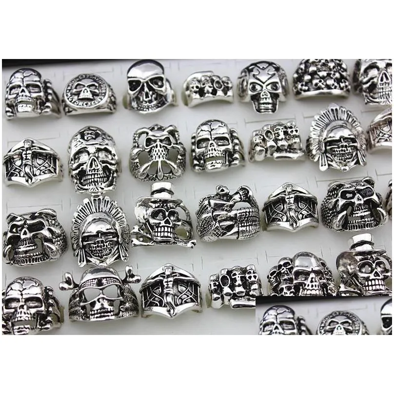  gothic skull carved big biker rings mens antisilver retro punk rings for men s fashion jewelry in bulk wholesale