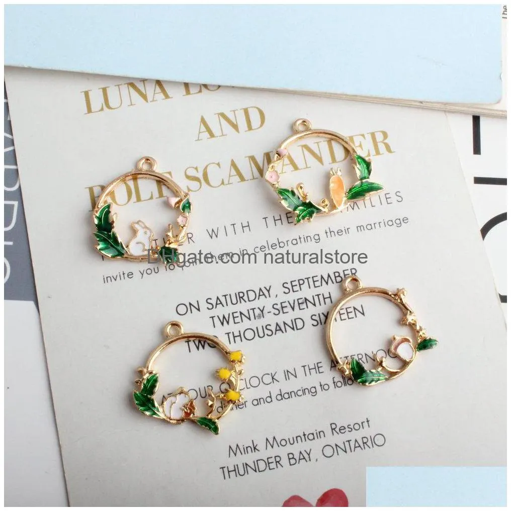 rabbit cartoon carrot flower enamel k gold plated print charms pendants for handmade diy earrings necklace key chain jewelry