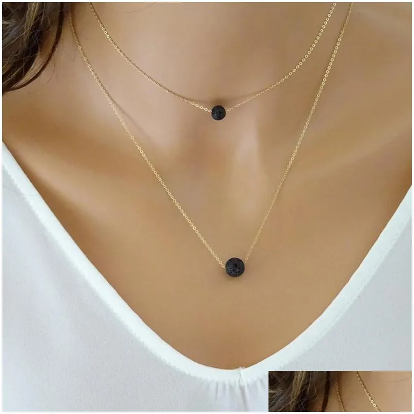 2018 lava rock bead necklace feather leaves aromatherapy essential oil diffuser stone pendant gold silver chain for women jewelry gift