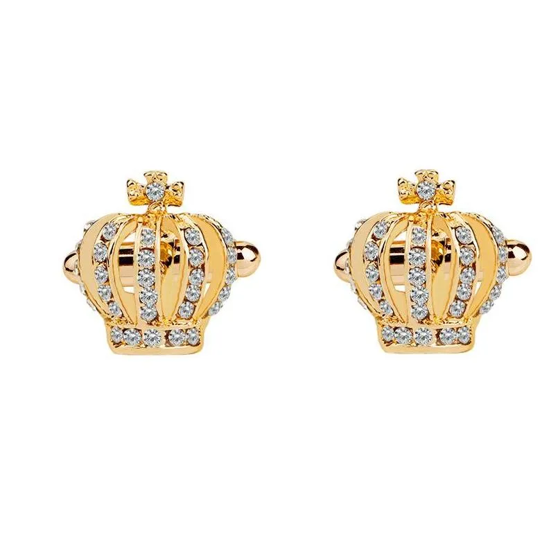  crystal crown cufflinks women gold silver enamel shirt french cuff links for men wedding engagement fashion jewelry gift bulk