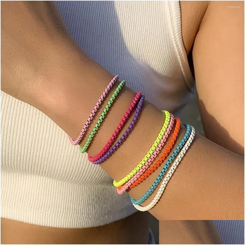 charm bracelets colorful matte dripping oil wristband for women 2022 boho rainbow enamel bracelet simple jewelry friendship