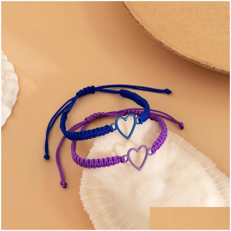 charm bracelets lacteo 2pcs/set vintage multicolor rope chain set for women men simple adjustable heart decor bracelet hand