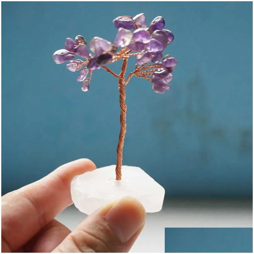 bulk wholesale amethyst chip rose quartz base chakra crystal tree of life copper wire money tree bonsai feng shui decor