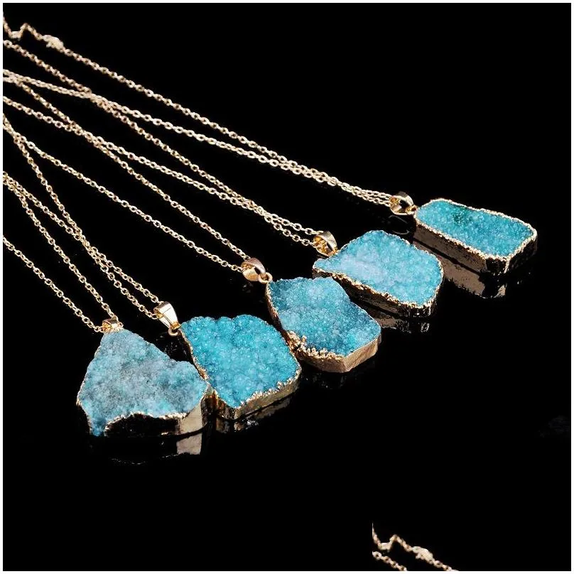  irregular natural stone necklaces quartz druzy crystal healing point chakra bead gemstone pendant for women fashion jewelry in