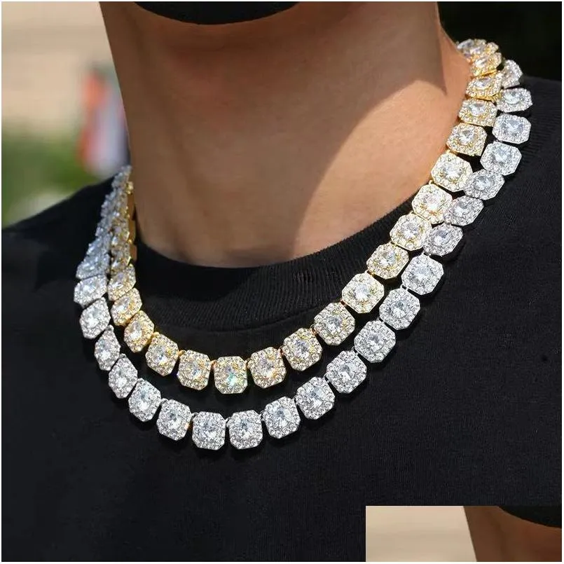 chains mens iced out 12mm square diamond necklace hip hop bling women trendy  cuban curb link chain bracelet hipster punk