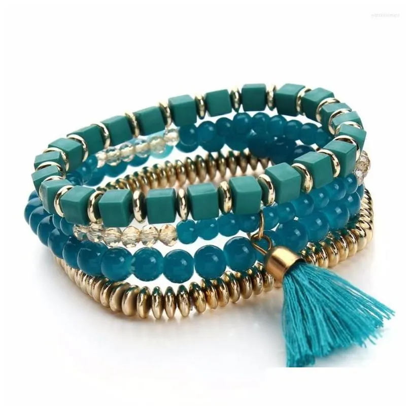 charm bracelets louleur 4 colors bohemian beach style candy color multilayer beads tassel bangles for women gift pulseras mujer