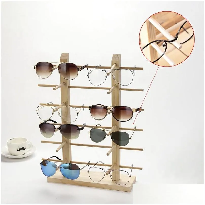 jewelry pouches bags multi layers wood sunglass display rack shelf eyeglasses show stand holder for pairs glasses showcase