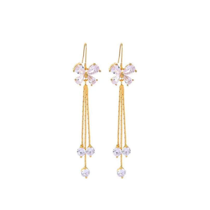 dangle earrings balanbiu delicate multicolored zircon flower for women gold color brass tassel 2022 fashion jewelry