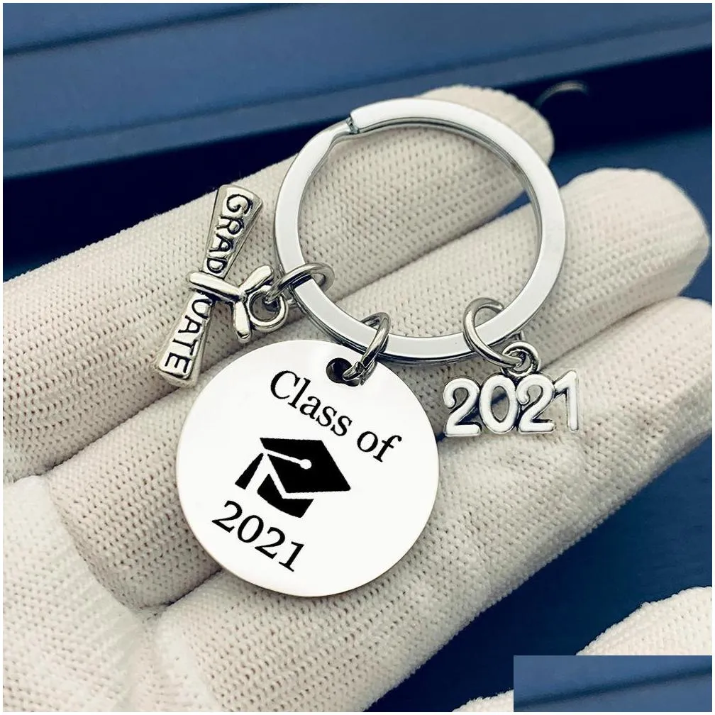 2021 stainless steel creative graduation keychain graduate students positive energy key chain keyring graduation gift jewelry