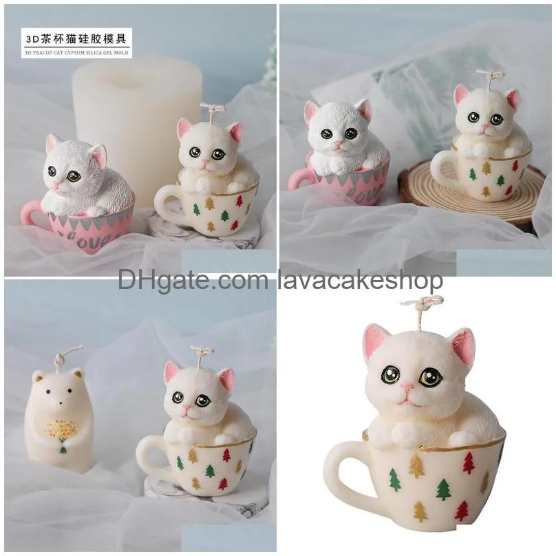 przy teacup cat mold soap mould silicone cute cartoon molds fondant handmade clay resin candle 220531