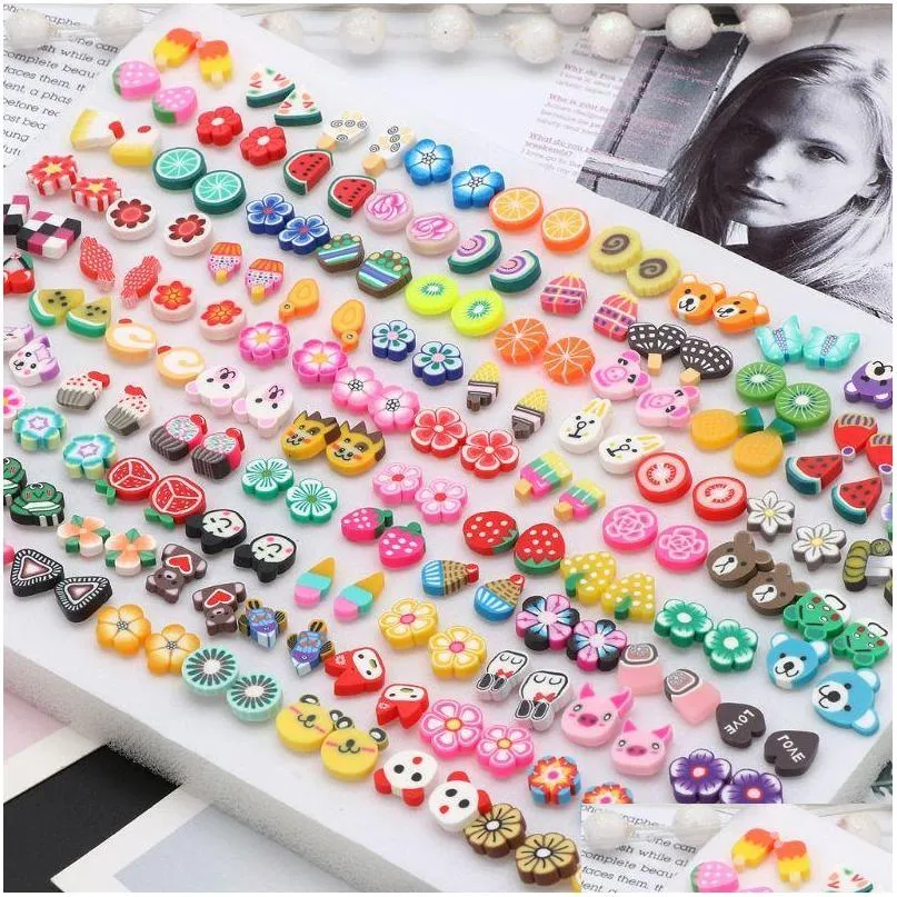  stud 100 pairs assorted styles polymer clay hypoallergenic earrings lot for kids