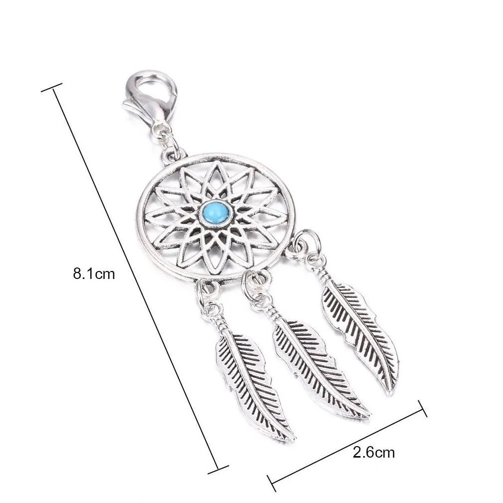 antique silver tassel beads feather dreamcatcher keychain women wind chimes key chain leaf car bag decoration indian style