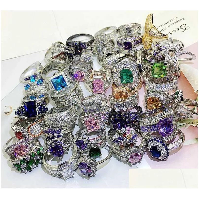 plated colors big gem lady fashion band rings exaggerated rhinestone ring mix different style and size 1620